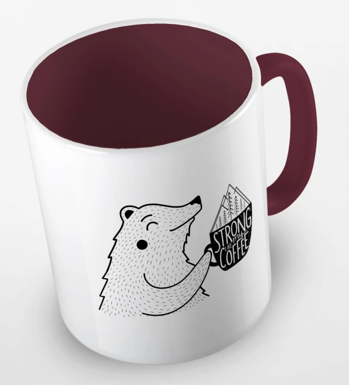 kolorowy kubek z hasłem strong like my coffee oraz uroczym niedżwiedziem - kolor bordowy.jpg