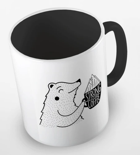 kolorowy kubek z hasłem strong like my coffee oraz uroczym niedżwiedziem - kolor czarny.jpg
