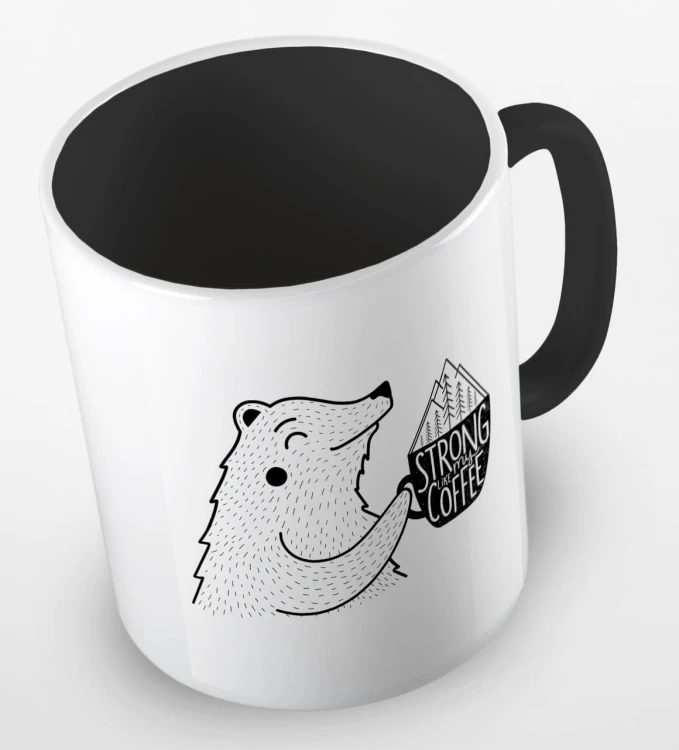 kolorowy kubek z hasłem strong like my coffee oraz uroczym niedżwiedziem - kolor czarny.jpg