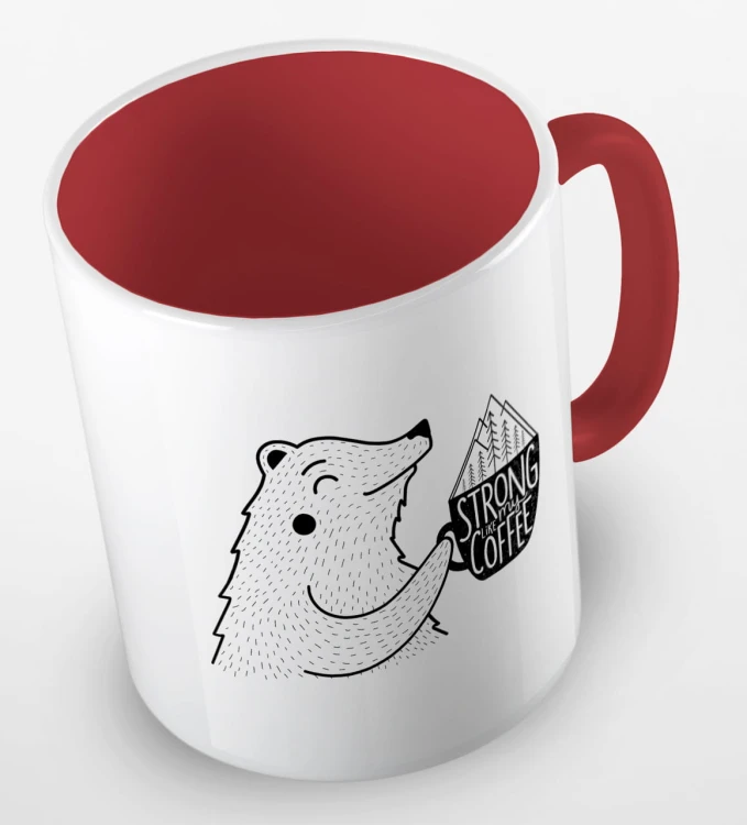 kolorowy kubek z hasłem strong like my coffee oraz uroczym niedżwiedziem - kolor czerwony.jpg