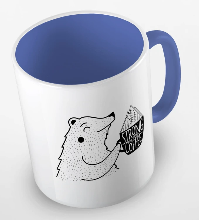 kolorowy kubek z hasłem strong like my coffee oraz uroczym niedżwiedziem - kolor niebieski.jpg