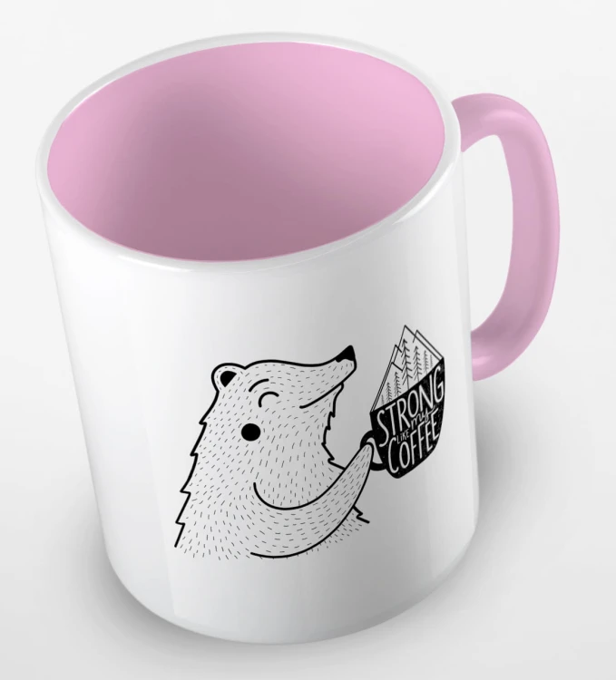 kolorowy kubek z hasłem strong like my coffee oraz uroczym niedżwiedziem - kolor różowy.jpg
