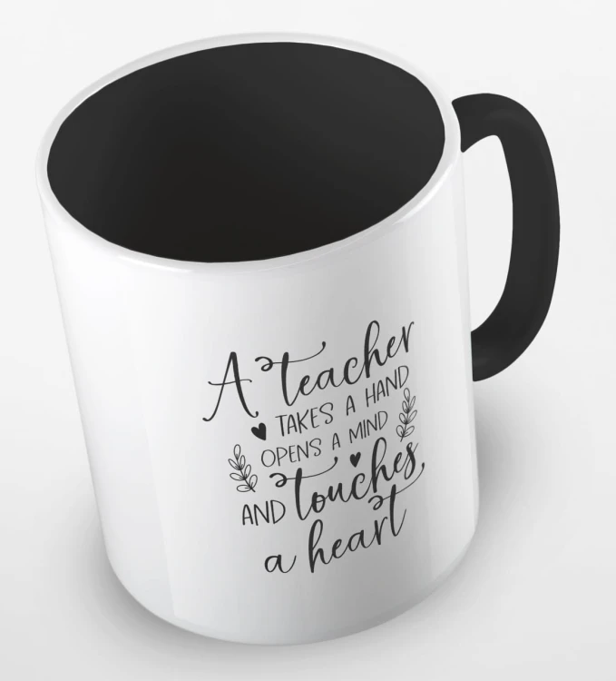 kolorowy kubek z hasłem - A teacher takes a hand, opens a mind and touches a heart - kolor czarny.jpg