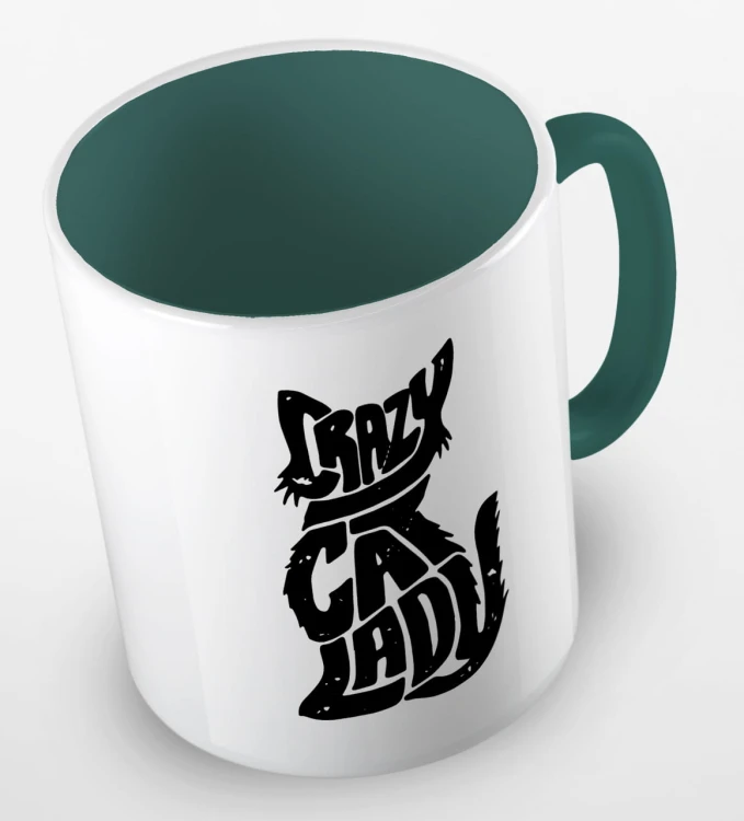 kolorowy kubek z hasłem - crazy cat lady 01 - kolor ciemnozielony.jpg