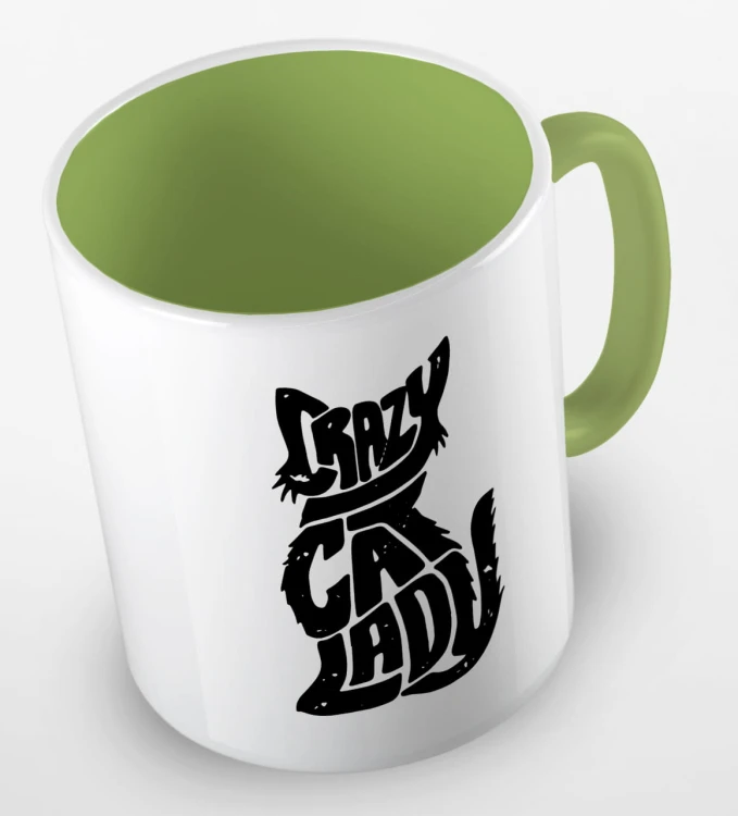 kolorowy kubek z hasłem - crazy cat lady 01 - kolor jasnozielony.jpg
