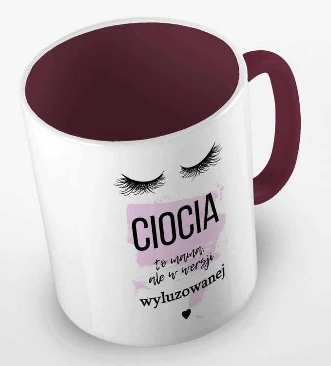 kolorowy kubek z hasłem - ciocia to mama, ale w wersji wyluzowanej - kolor bordowy.jpg
