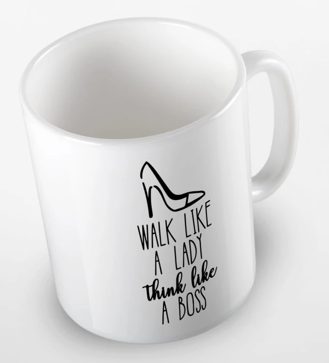 kolorowy kubek z hasłem - walk like a lady, think like a boss - kolor biały.jpg