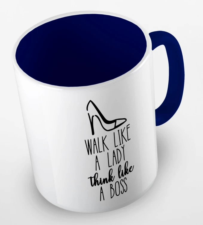 kolorowy kubek z hasłem - walk like a lady, think like a boss - kolor granatowy.jpg