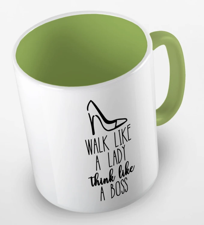 kolorowy kubek z hasłem - walk like a lady, think like a boss - kolor jasnozielony.jpg