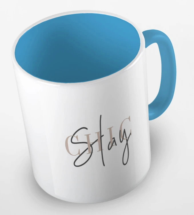 kolorowy kubek z hasłem - stay chic - kolor błękitny.jpg