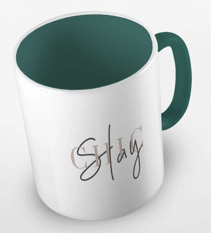 kolorowy kubek z hasłem - stay chic - kolor ciemnozielony.jpg