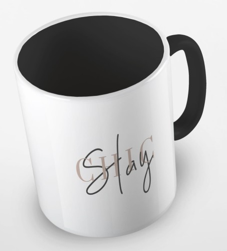 kolorowy kubek z hasłem - stay chic - kolor czarny.jpg