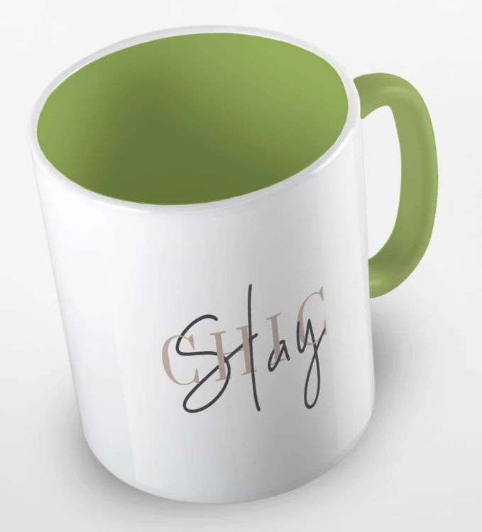 kolorowy kubek z hasłem - stay chic - kolor jasnozielony.jpg