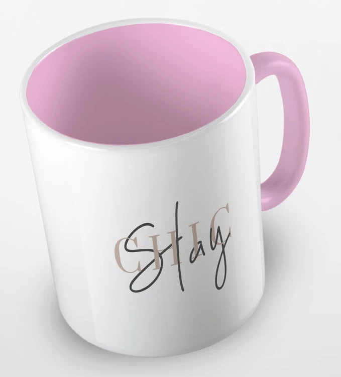 kolorowy kubek z hasłem - stay chic - kolor różowy.jpg