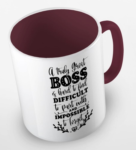 kolorowy kubek z hasłem - a truly great boss is hard to find difficult to part with and impossible to forget - kolor bordowy.jpg