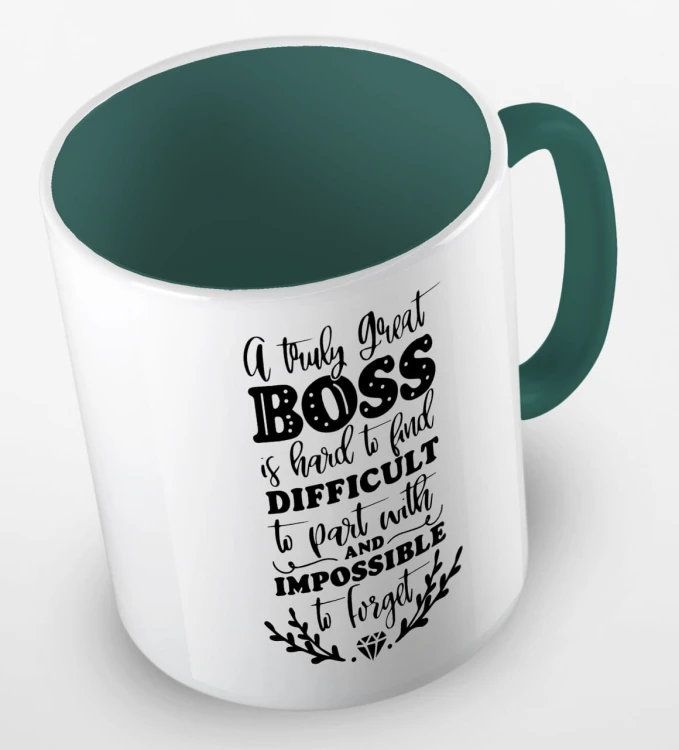 kolorowy kubek z hasłem - a truly great boss is hard to find difficult to part with and impossible to forget - kolor ciemnozielony.jpg
