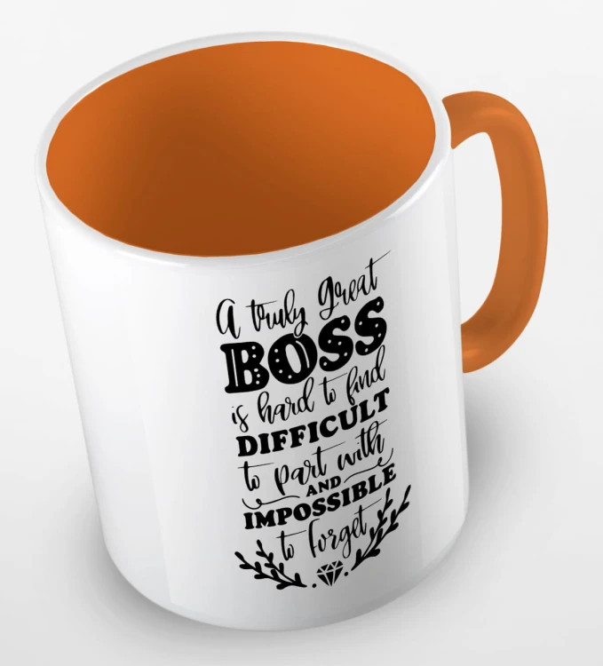 kolorowy kubek z hasłem - a truly great boss is hard to find difficult to part with and impossible to forget - kolor pomarańczowy.jpg