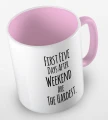 kolorowy kubek z hasłem - first five days after weekend are the hardest - kolor różowy.jpg