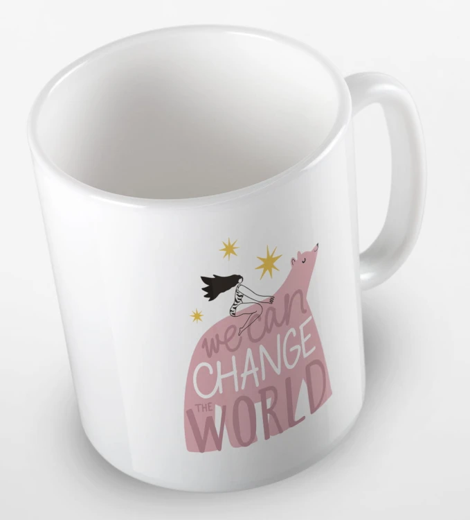 kolorowy kubek z hasłem - we can change the world - kolor biały.jpg