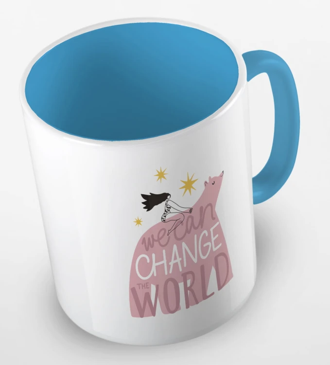 kolorowy kubek z hasłem - we can change the world - kolor błękitny.jpg