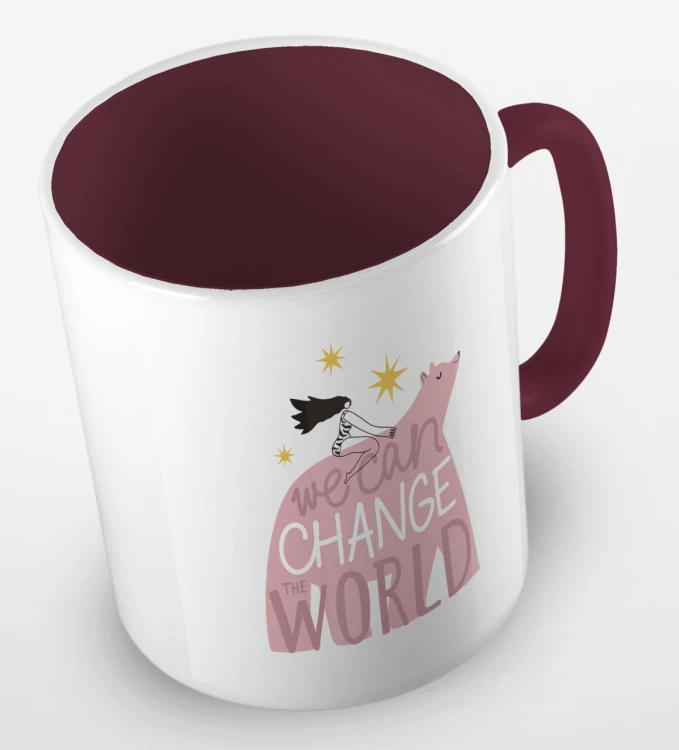 kolorowy kubek z hasłem - we can change the world - kolor bordowy.jpg