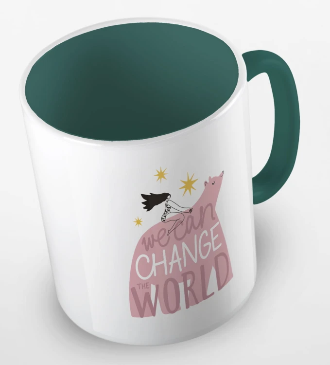 kolorowy kubek z hasłem - we can change the world - kolor ciemnozielony.jpg