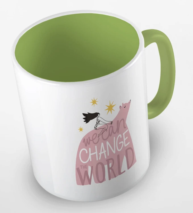 kolorowy kubek z hasłem - we can change the world - kolor jasnozielony.jpg