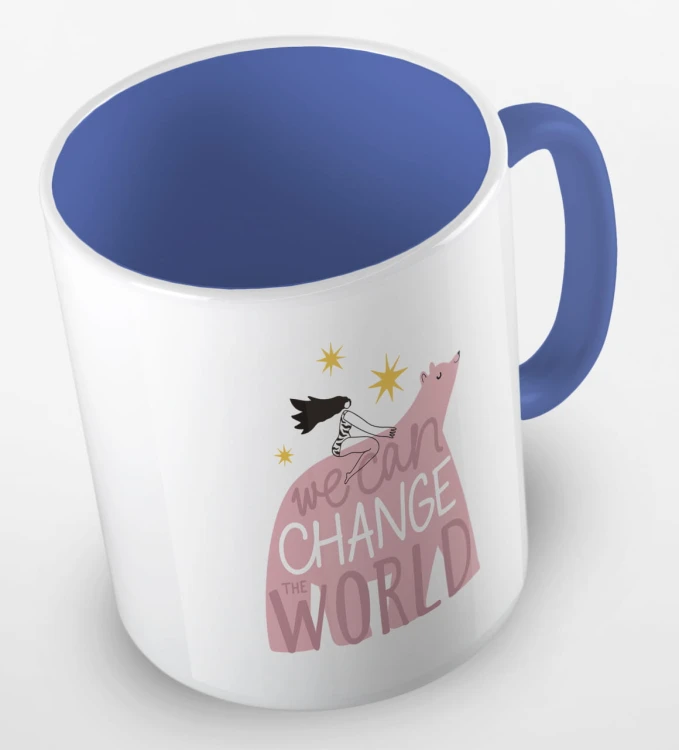 kolorowy kubek z hasłem - we can change the world - kolor niebieski.jpg