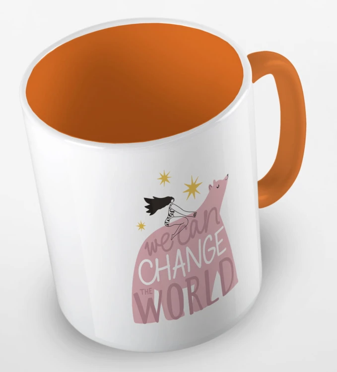kolorowy kubek z hasłem - we can change the world - kolor pomarańczowy.jpg