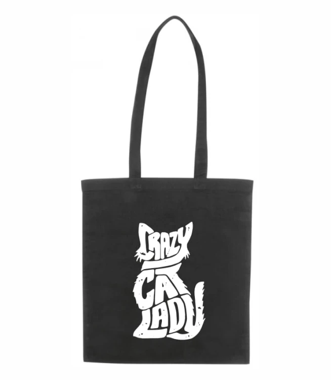 czarna torba bawełniana z długimi uszami, z nadrukiem - crazy cat lady 01.jpg