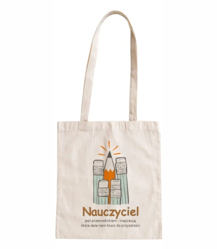 torba bawełniana z długimi uszami, z nadrukiem - nauczyciel jest przewodnikiem i inspiracją, która dała nam klucz do przyszłości.jpg