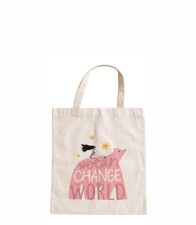 torba bawełniana z krótkimi uszami, z nadrukiem - we can change the world.jpg