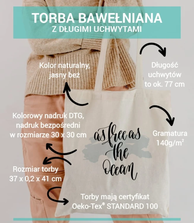 torba bawełniana z długimi uszami, z nadrukiem - as free as the ocean - parametry.jpg