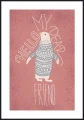 Pingwinek na ilustracji ściennej dla dzieci. Zimowy plakat z białym marginesem dookoła.