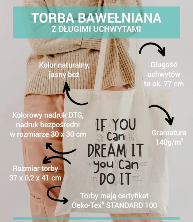 torba bawełniana z długimi uszami, z nadrukiem - if you can dream it, you can do it - podgląd.jpg