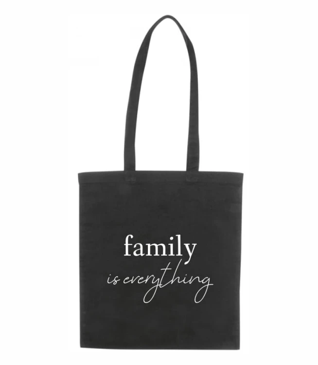 czarna torba bawełniana z długimi uszami, z nadrukiem - family is everything.jpg