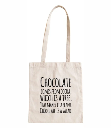 torba bawełniana z długimi uszami, z nadrukiem - chocolate is a salad.jpg