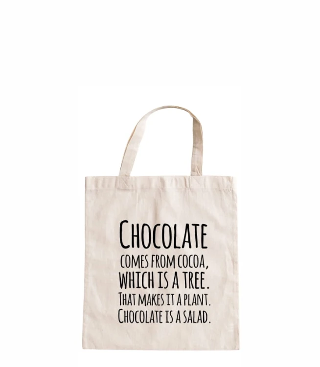 torba bawełniana z krótkimi uszami, z nadrukiem - chocolate is a salad.jpg