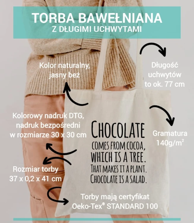 torba bawełniana z nadrukiem - chocolate is a salad - parametry.jpg
