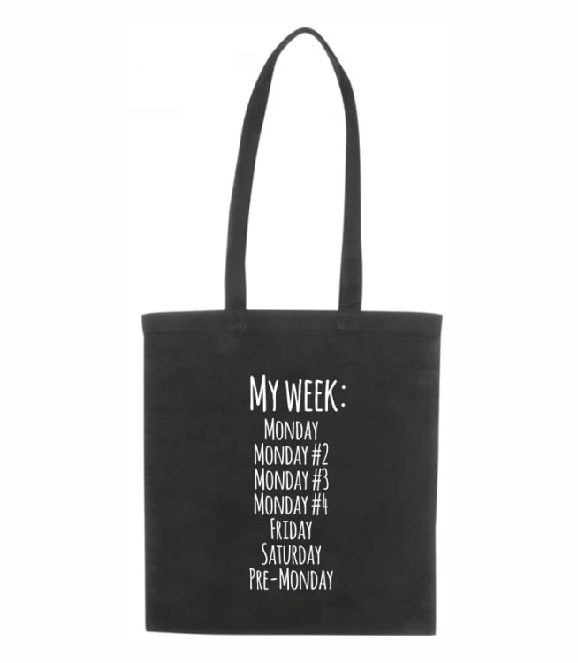 czarna torba bawełniana z długimi uszami, z nadrukiem - my week.jpg