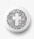 Button krzyż kwiaty ptaszki