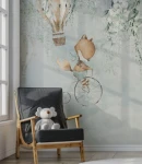 Fototapeta lis i króliczek z balonami w tle