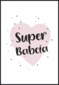 Plakat super babcia - obrazek na ścianę dla babci, z  pastelowym różowym sercem i napisem