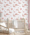 Tapeta pink flamingo - wizualizacja tapety z różowymi flamingami w pokoju dziecka