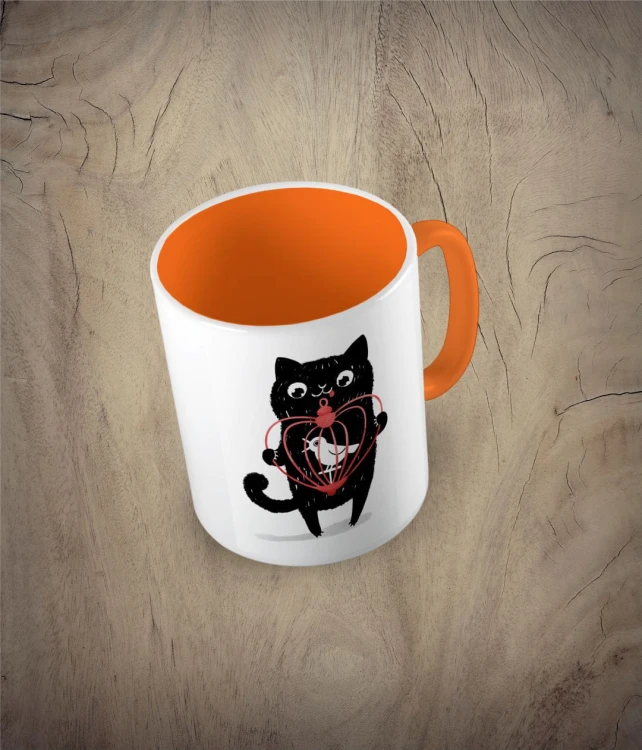 Kubek cat with a birdcage kolor pomarańczowy