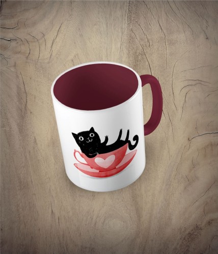 Kubek cat in a cup - kot w filiżance bordowy
