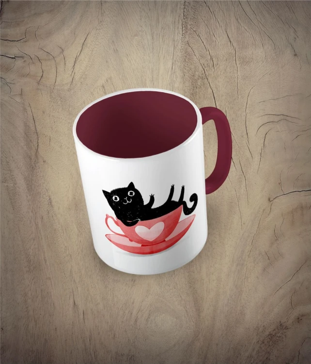 Kubek cat in a cup - kot w filiżance bordowy