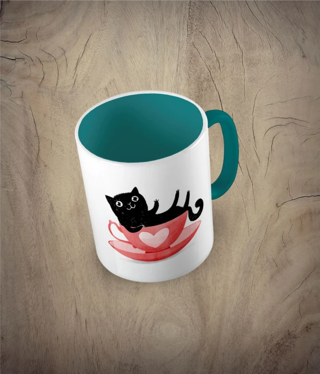 Kubek cat in a cup - kot w filiżance ciemnozielony