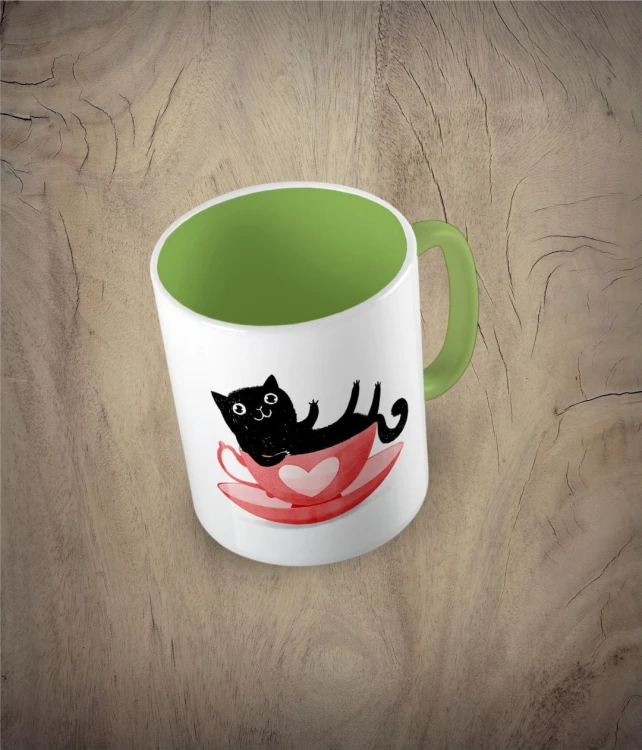 Kubek cat in a cup - kot w filiżance jasnozielony