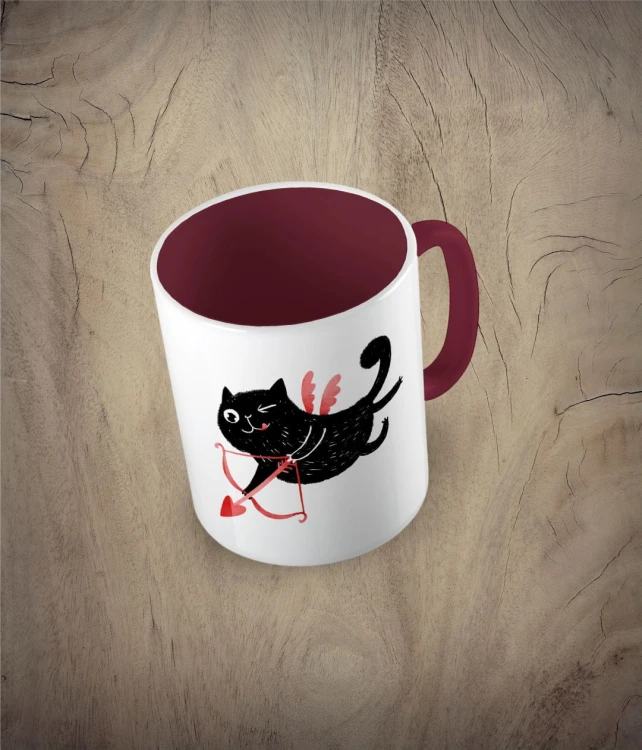 Kubek cupid cat - kot amor bordowy